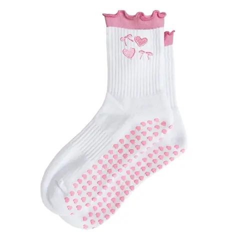 Cute Breathable Yoga Socks with Heart Design, Non-Slip Mid-Calf Socks for Pilates, Gymnastics, Work Out, Daily Use, Professional Fitness Wear, Athletic Socks, Active Socks, All Season Socks, Sports Socks