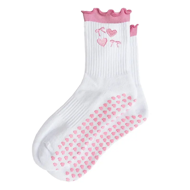 Cute Breathable Yoga Socks with Heart Design, Non-Slip Mid-Calf Socks for Pilates, Gymnastics, Work Out, Daily Use, Professional Fitness Wear, Athletic Socks, Active Socks, All Season Socks, Sports Socks
