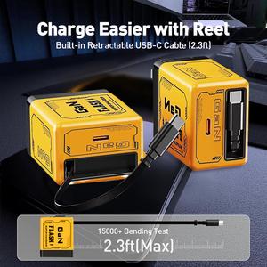 GaN Charger Compatible with 120W Fast Charger with Retractable Type-C and ligting Cable,Portable Adapter for iPhone 16, iPad, MacBook, Multi-Device Fast Charging, Folding Charing Cellphone Electronic