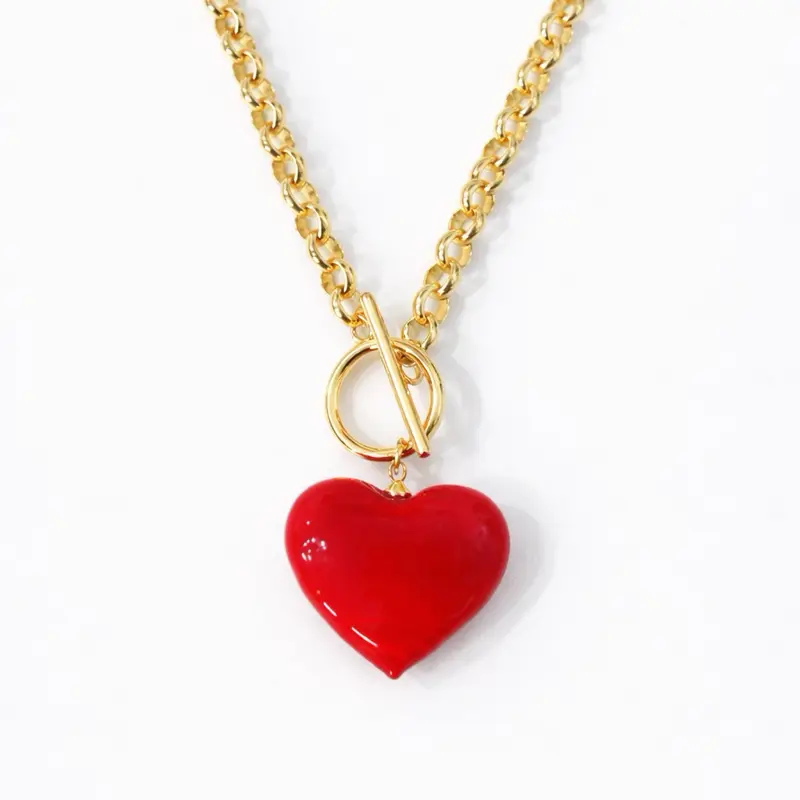 Red heart with rolo chain 16 inches golds plated 14 k