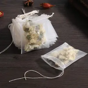 50 Pcs Disposable Tea Filter Bags Empty Mesh Small Drawstring Seal Infuser Strainer for Loose Tea Herb Spice DIY Bath Tea Sachets (2.36x3.1inch)