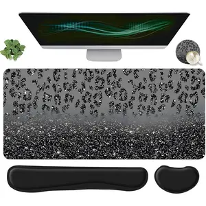 Leopard-Pattern Mouse Pad & Keyboard Wrist Rest & Mouse Set, Ergonomic Wrist Support, Computer Mat Mouse Pad Suitable for Home Office Gaming