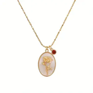 2026 New 3D Birth Flower Oval Necklace, Hypoallergenic Adjustable Chain, Elegant Birth Month Floral Pendant, Dainty Classic Sports & Outdoor Accessory Jewelry, Unique Mother's Day Gift for Her