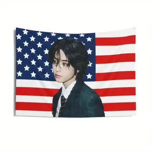 Tapestry 1Pc SKZ Han Zhi Sheng Stray S Vibe American Flag Wall Hanging Patriotic Banner With Stars And Stripes Design For Living Room Or Bedroom Decor, Includes Free Installation Kit