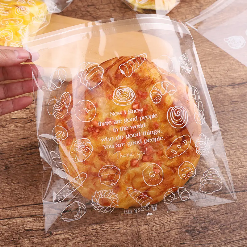 Cute Print Food Grade Sealed Bread Bags, Cute Pastry Sketch Print with English Thank You Words, Fog-Free Moisture Lock Storage Bags for Small Bakery Businesses (Home Supplies Organizers)