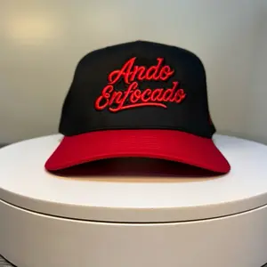 Ando Enfocado 3D Puff Hat - Black with Red Brim and Bold Embroidery for Stylish Outfits