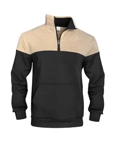 Men's Spring & Fall New Patchwork Half-Zip Sweatshirt, Colorblock Argyle Texture, Fleece Lined Warm, Pocket Design, Casual Fit, Tops, Long Sleeve, Fitted