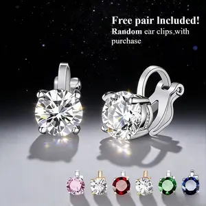 Women's Non-Pierced 3A Cubic Zirconia Ear Clips - Geometric Round Colorful, Lightweight, Adjustable Ear Hooks, Versatile Statement Earrings, Unisex Daily Accessory, Buy 1 Pair Get 1 Pair Free Earcuffs