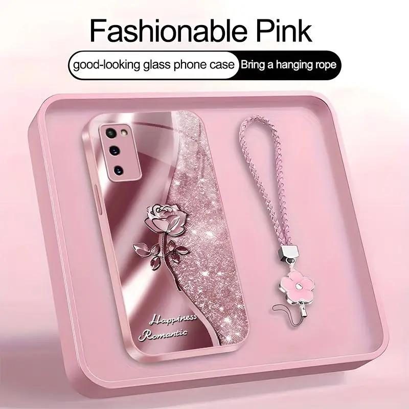 Suitable for [Galaxy S20 5g] high-end phone case，a beautiful four-leaf clover lanyard is included,printed case, no glitter，exquisite high-quality rose pattern,a variety of colors are available for you to choose from 995