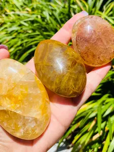 Golden Healer Quartz Palm Stone Crystal | Rainbows | Reiki Chakra | Master Healer