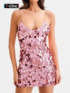 Women's Backless Sleeveless Glitter Sequins Cami Party Formal Dress, Elegant Adjustable Spaghetti Strap Mini Dress for Party Club Dating Wear, Ladies Clothes for All Seasons, Backless Sleeveless Dresses