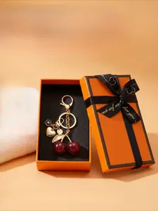 Sweet Countryside Style 2-in-1 Pendant - Sparkling Cherry & Floral Charm for Bag or Keys, Bag Charms