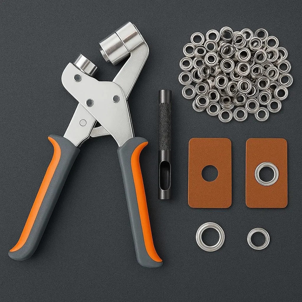 Heavy Duty Grommet Tool Kit - 500 count Metal Eyelets with Hand Press Setter for Leather, Canvas, Fabric, and Tarpaulin -  in 1/4 Inch (6mm) & 3/8 Inch (10mm)-Orange+Gray-10MM