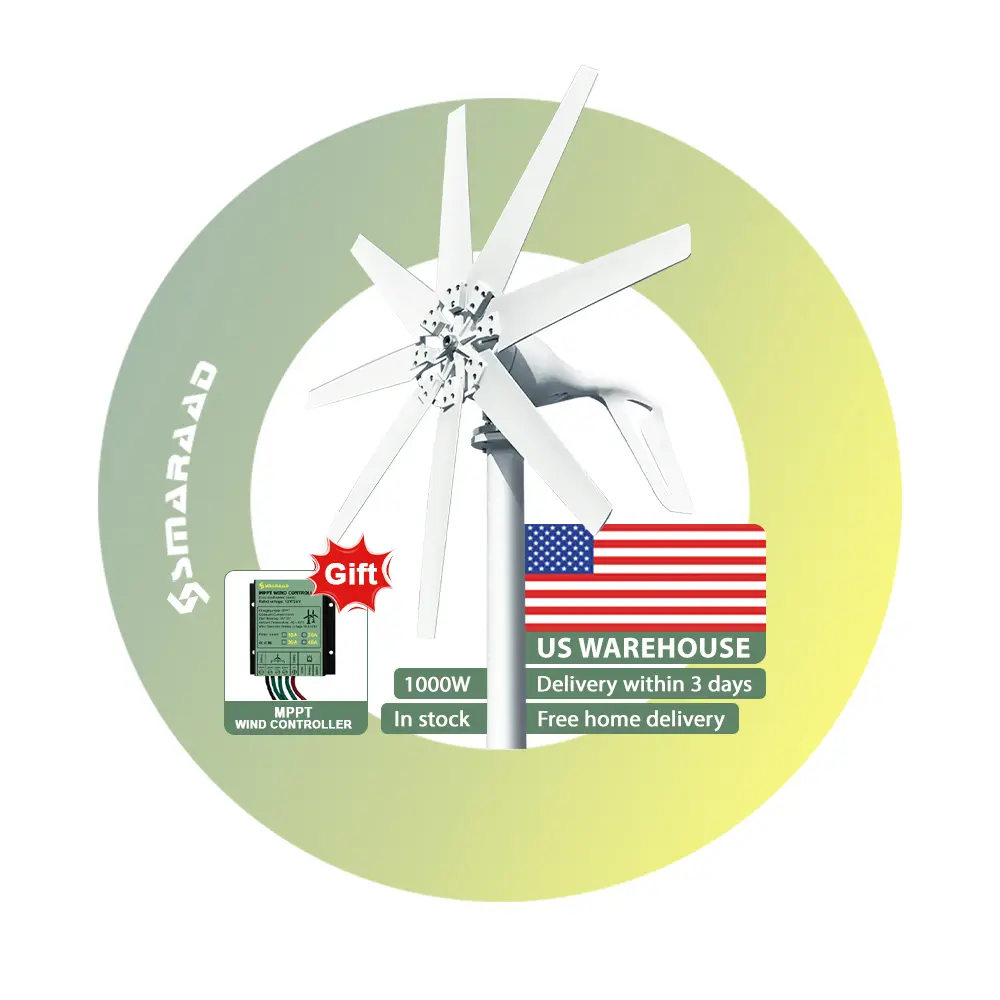 SMARAAD 1000W Wind Turbine Generator 12V 24V 48V Windmill Alternative Energy Generator Free Energy Windmill With MPPT Controller For Home Use
