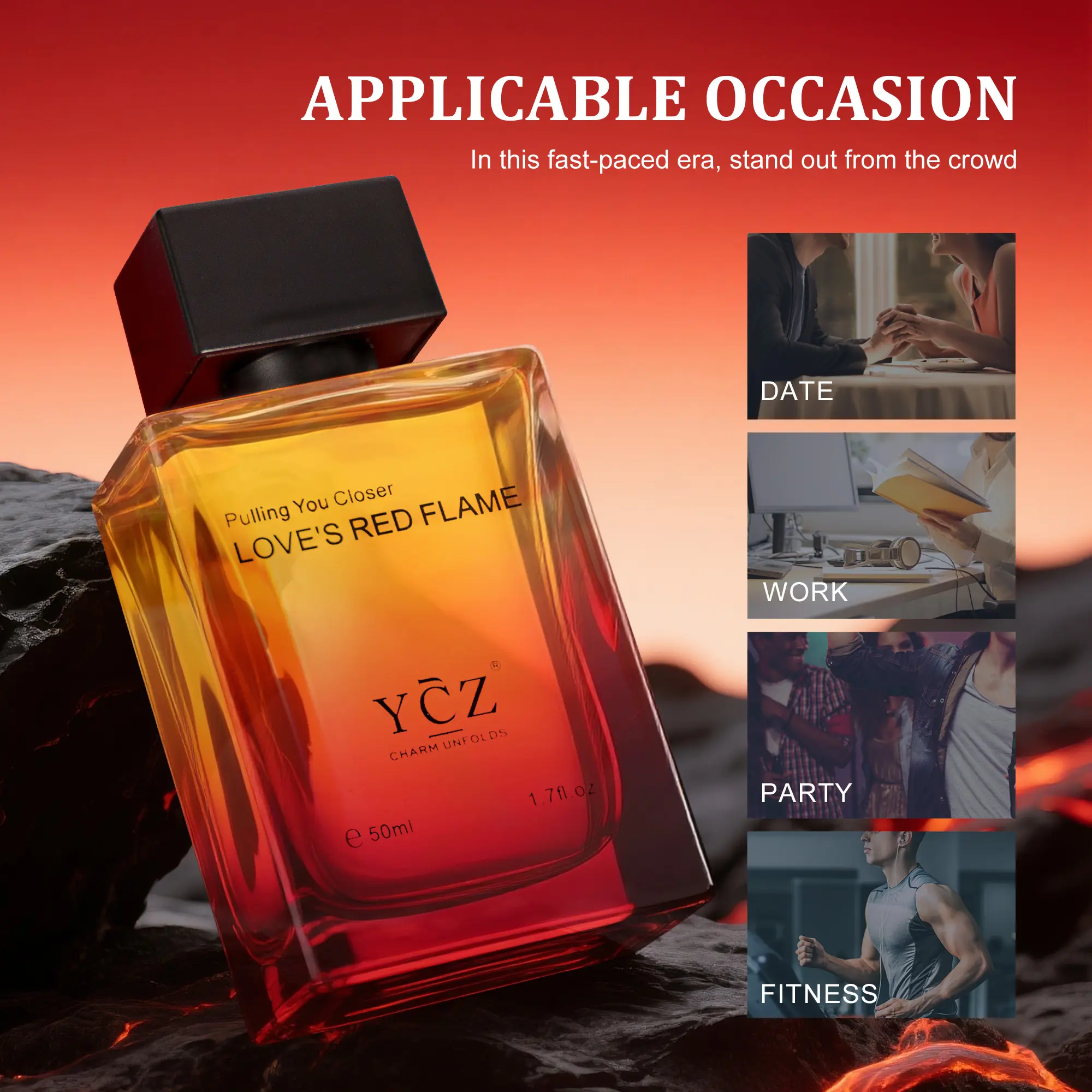 YCZ Love's Red Flame Eau de Parfum 50ml - Spicy Woody Fragrance