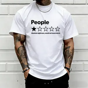 Men’s “One-Star Review by People” sarcastic graphic T-shirt, “Absolute Nightmare” humor quote tee, casual crew neck, perfect for introverts, humor lovers, and streetwear.
