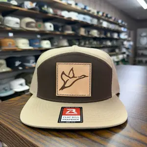 7 Panel Leather Patch Hat - Khaki/Coffee