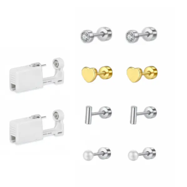 Stainless Steel Flat Back Stud Earrings Kit, 2Pcs Heart Cubic Zirconia Faux Pearl Earrings with 2Pcs Disposable Self‑Wear Auxiliary Tools, Daily Decorative Ear Jewelry for Women