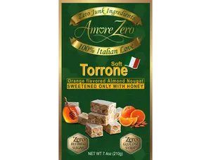 ORANGE Snack NO Refined SUGAR, Soft ITALIAN Almond Nougat Sweetened ONLY with HONEY - AMOREZERO, Natural Ingredients, Gluten Free