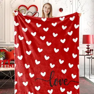 Valentine's Day Fuzzy Blanket Love Heart ThrowBlanket Red Cozy Flannel Blanket for Home BedSofa Couch Chair