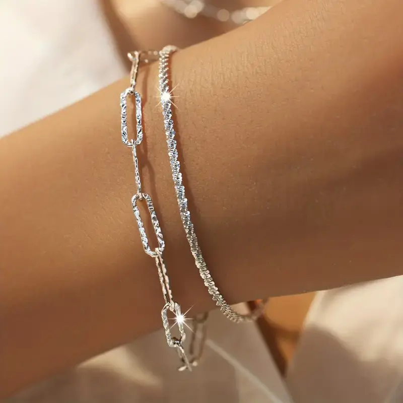 2-Piece Set: 925 Sterling Silver Chic Necklace & Bracelet with Paperclip Chain Design, Perfect for Casual Wear and Parties