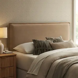 Camille Upholstered Linen Blend Full Size Headboard in Almond