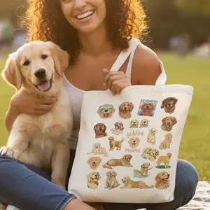 Golden Retriever Tote Bag Bolsa de Tela Cute Golden Mama Canvas Bag Dog Mom Must Have Gift Regalo para Mamá Perruna Aesthetic Reusable Grocery Travel Bag Pet Lovers Puppy Moms Everyday Use Dog Lover Tote Bolsa Ecológica Shopping Bag
