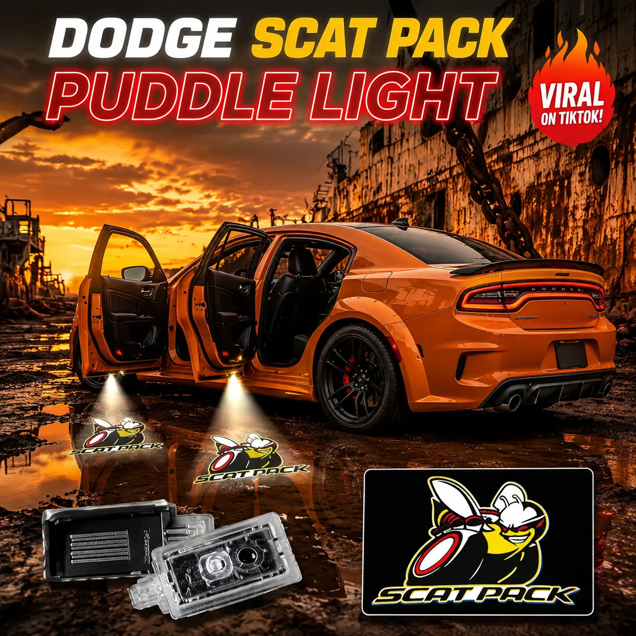 Dodge Charger Challenger LED Door Puddle Lights – SRT, Hellcat, Scat Pack, R/T Logo Projection (Pair or 4-Pack) door projection light Car Accessories Lamp