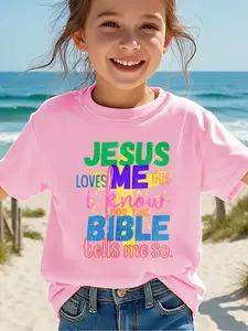 Kids "Jesus Loves Me" Christian T-Shirt, Girls Colorful Faith-Based Graphic Tee