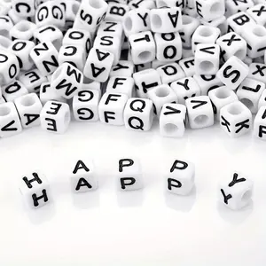 100pcs Square Block White Bottom Black Alphabet Letter Beads For Jewelry Making Bracelets Necklaces Key Chains Bracelet Kit Set Diy Mix Beads