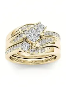 3 PC/set Glamorous Cubic Zirconia Double Layered Marquise Cut Ring For Women For Valentine's Day Gift Wedding Anniversary Party Jewelry