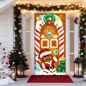 1pc Festive Christmas Door Curtain with Gingerbread and Candy Cane Design for Enhancing Holiday Atmosphere - Perfect Seasonal Door Cover Decoration for Home with Merry Patterns