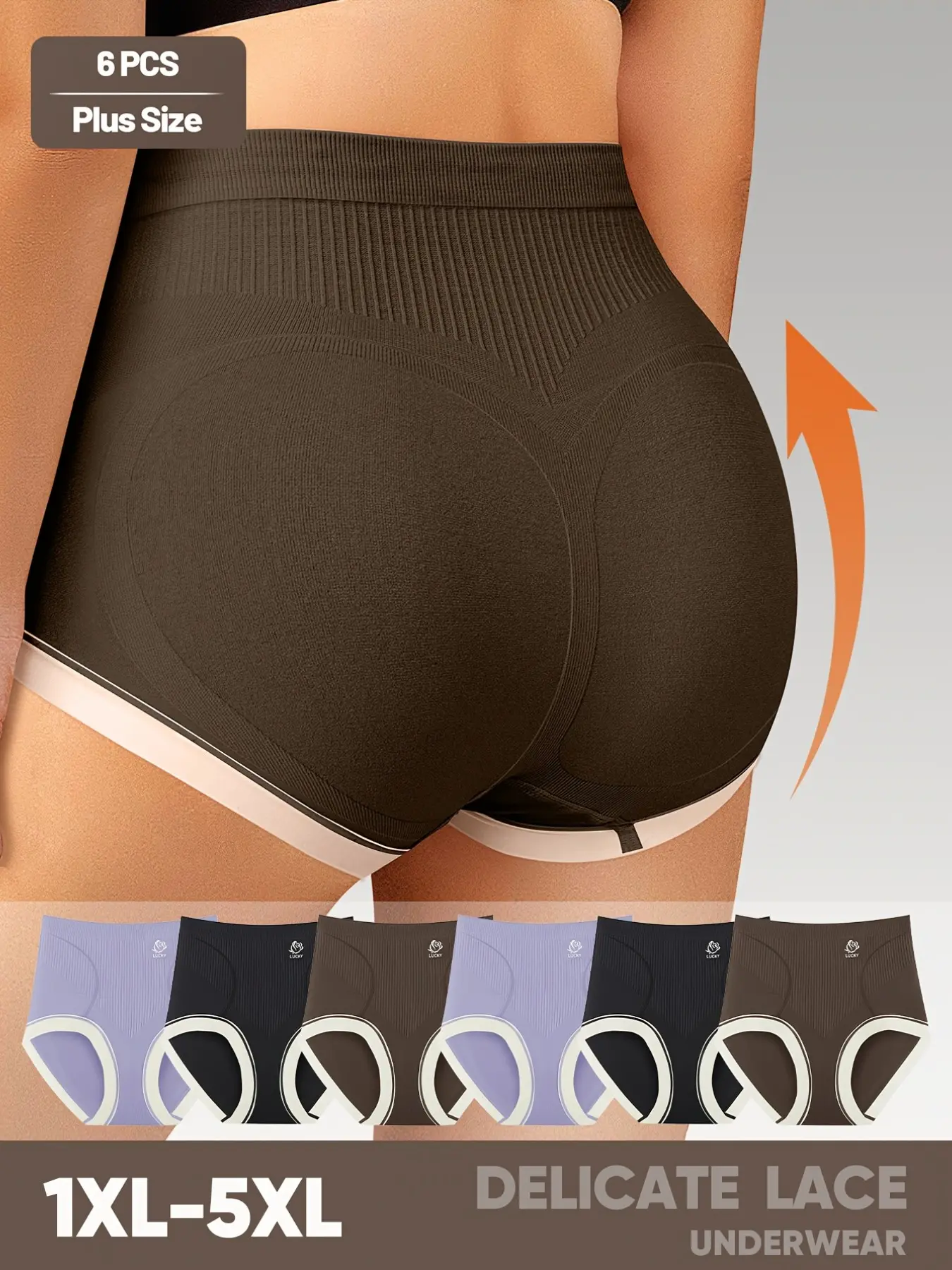 6 Pack Plus Size High Waist Seamless Panty Underwear for Women, Tummy Control and Shaping, Elegant Colorblock Design for All Seasons
