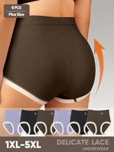 6 Pack Plus Size High Waist Seamless Smooth Underwear Panties for Women, Tummy Control, Compression and Shaping, Elegant Colorblock Design for All Seasons