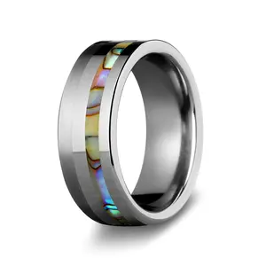 Tungsten Abalone Shell Ring |The Horizon |GentleBands| Handmade Item, Brushed Finish, Silver Ring, 8Mm Width, Comfort Fit | Men'S Wedding Bands