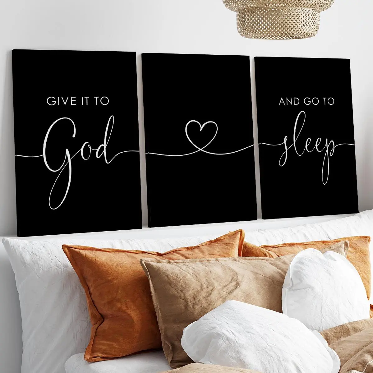 3-Count Waterproof Wood-Framed Canvas Wall Art Set - "Give It To God and Go To Sleep" Letter Decor, Home Gift for Living Room, Bedroom Wall Ornament, Water Proof