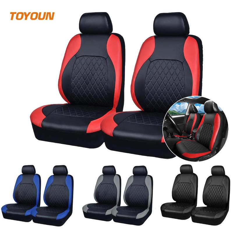Front leather seat cover set, waterproof, durable, easy to install, car seat protectors with tire mark details, universal fit for most cars, trucks, SUVs, auto interior accessories