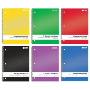 Office Products Spiral Notebooks 3-Subject, 6 Pack, College Rule, 120 Sheet Notebook with Sturdy Pocket Dividers, 10.5 x 8 inches, 6 Assorted Primary Colors, 6 Pack