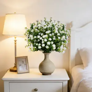 10pcs White Artificial Flower Bush, Lifelike Faux Greenery for Home Decor, for Home Office Table Shelf Decor Decorative Fruit Garden Indoor Home