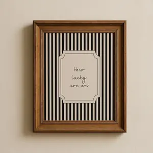 How Lucky Are We Print  Black Beige Vintage Wall Art  Positive Quote