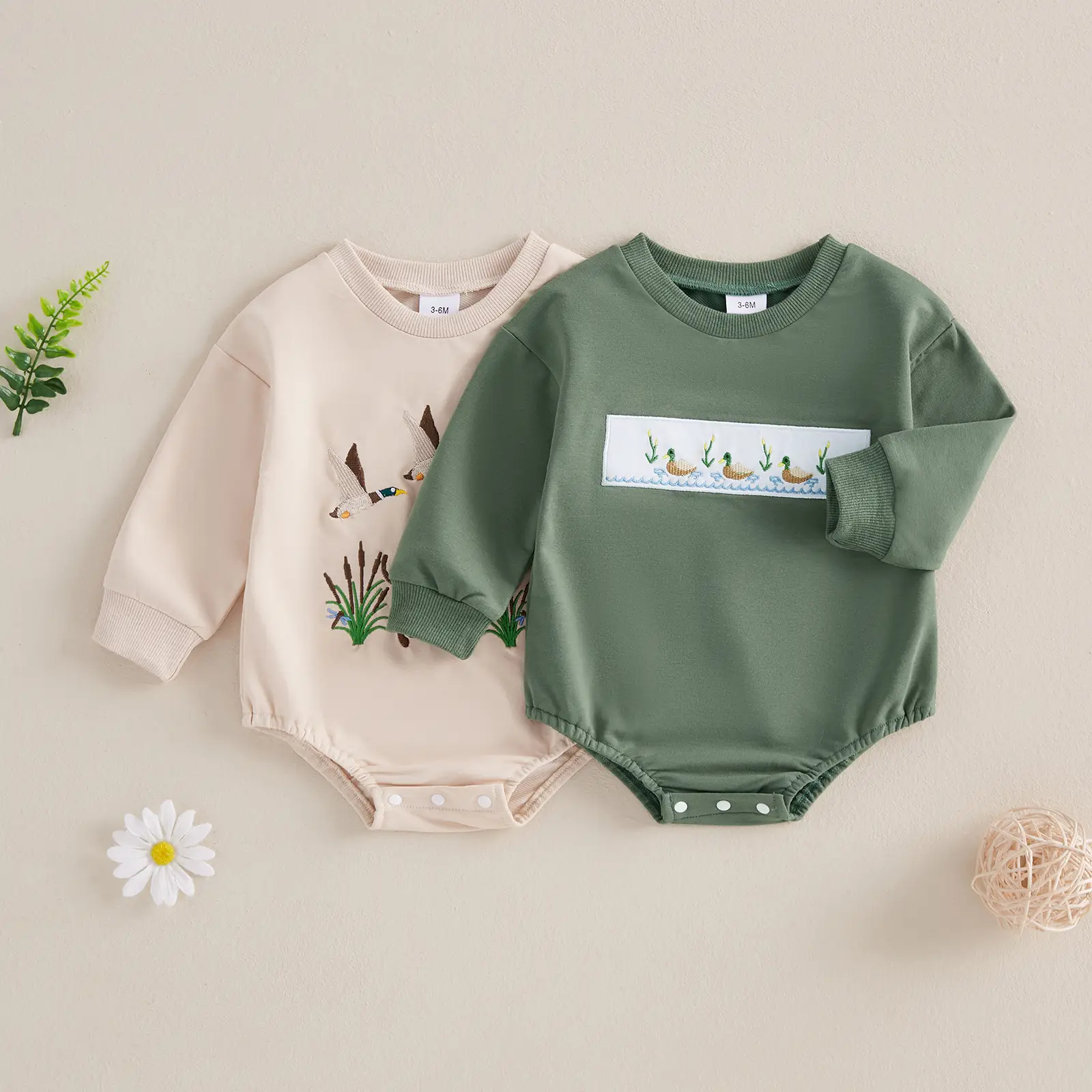 Unisex Newborn Sweatshirt Romper Mallard Duck Crew Neck Long Sleeve Onesie Fall Duck Hunting Baby Girl Boy Clothes