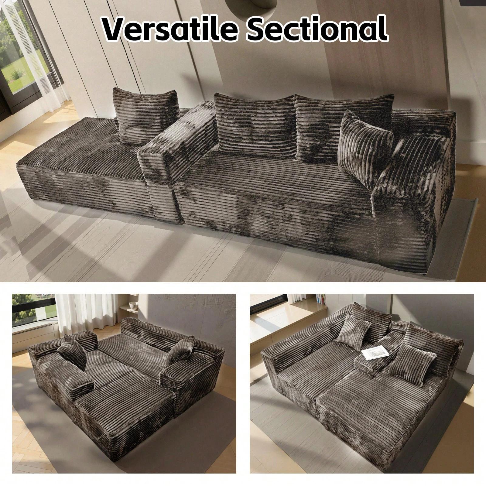 Modern Sofas For Living Room: 105.9" Modular Boneless Cloud Couch | L-Shape Sectional W/ Chaise Lounge, Deep Seat & Easy Setup | Bedroom Friendly | Khaki-colored sofa Modern Sofas For Living Room: 105.9" Modular Boneless Cloud Couch | L-Shape Sectional W/ Chaise Lounge, Deep Seat & Easy Setup | Bedroom Friendly | Khaki-colored sofa