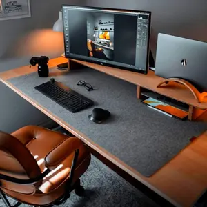 Felt Desk Mat - 31 x 15.7 Inches, Large Black Wool Desk Elbow Mouse Pad with Rugged Rubber Grip for Home and Office Non-Slip for Gaming