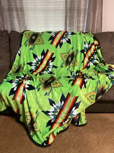 Native Sunset Lime Green Star Full 60"x 80" Oversized Throw Single Layer Soft Plush Blanket