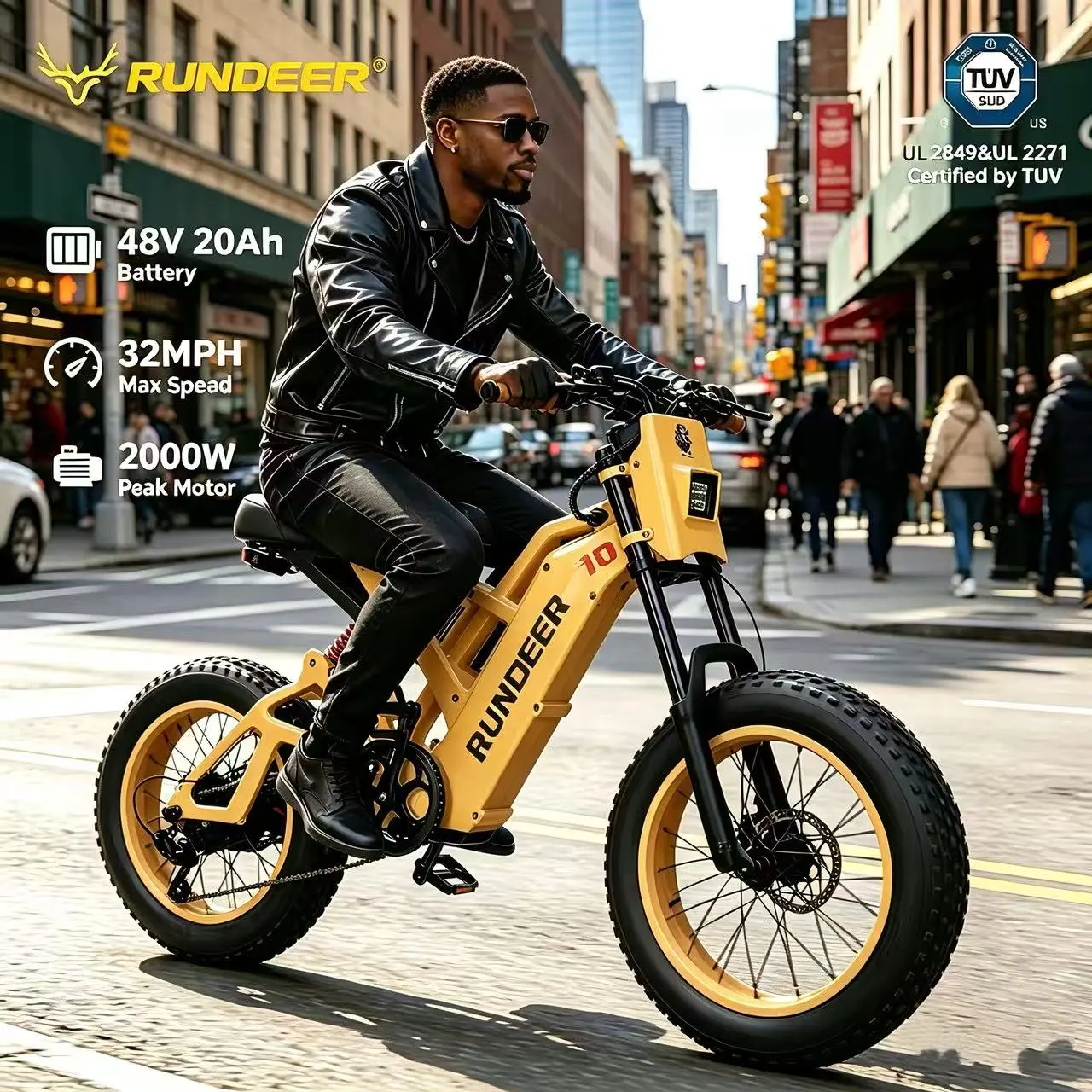 【RUNDEER】 Attack 10 Electric Bike, 2000W Peak Power, Full Suspension, Long Seat, Hydraulic Disc Brakes, Color Display, Top Speed 32 MPH, 80 Miles Range, 48V 20Ah Battery, 20 Inch All-Terrain Fat Tires, LED Headlight, UL2849 Certified tiktokshopspringglowu