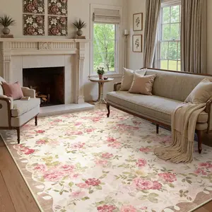 Floral Print Non-slip Floor Mat, 1 Count Boho Style Soft Floor Carpet, Decorative Area Rug for Home Living Room Bedroom, Home Decor, Floral Pattern Rug
