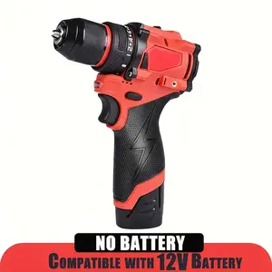 12V lithium-ion cordless 3/8-inch drill (battery not included), cordless high-torque impact drill, brushless motor, impact function, metal chuck, multi-speed adjustment, rechargeable lithium battery, compact and portable, ideal for home repairs