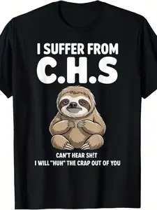 Men's Fun Lazy Bear Quote T-Shirt- "I Have OCD, I Will Make You Suffer"- with Text and Lazy Bear Pattern- Soft Stretch Fabric- Suitable for Party Casual Street Style