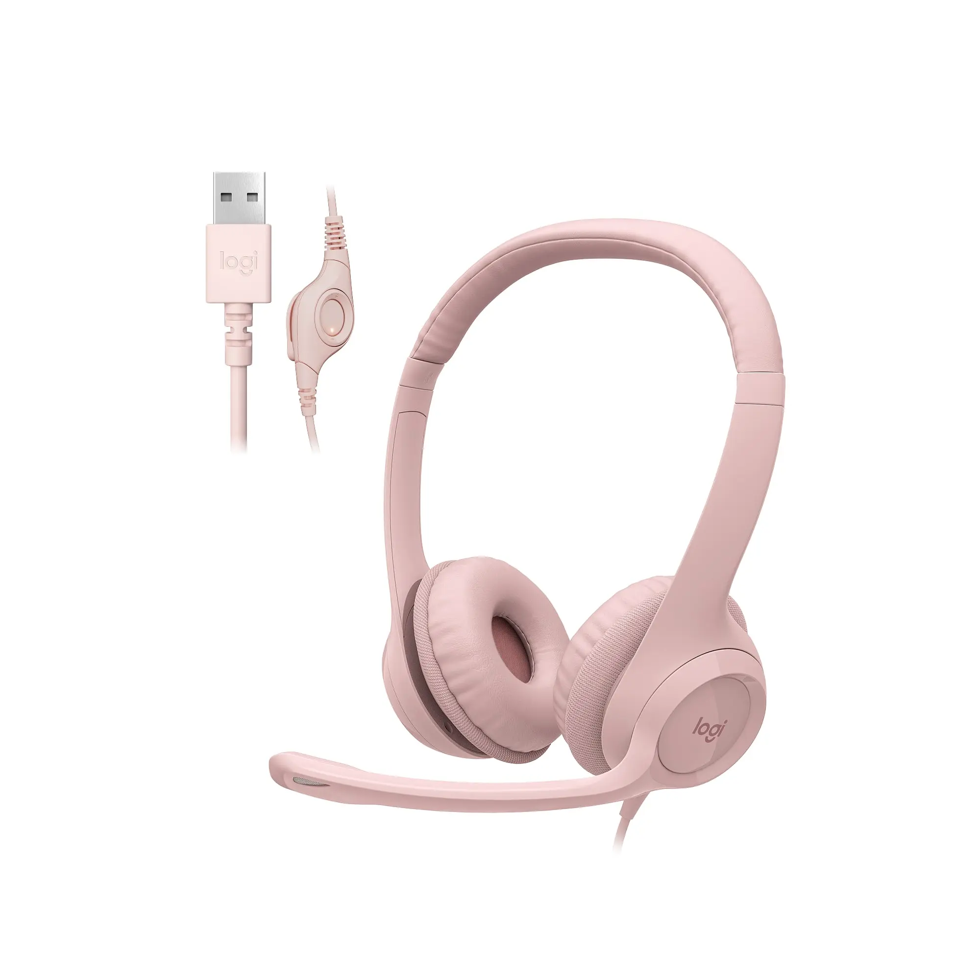 Logitech - H390 Wired USB-A On-Ear Stereo Headphones with Noise Canceling Microphone - Rose