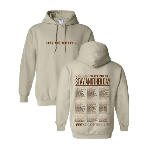 Stay Another Day Women's Beige Relaxed Fit Plus Size Small Hooded Pullover Sweatshirt - Fall Collection, 50% Cotton-50% Polyester, Lightweight, Comfortable, Cute Basic, Longsleeve, Meaningful Quote Graphic, Quick Layering, Everyday Casual Statement Top